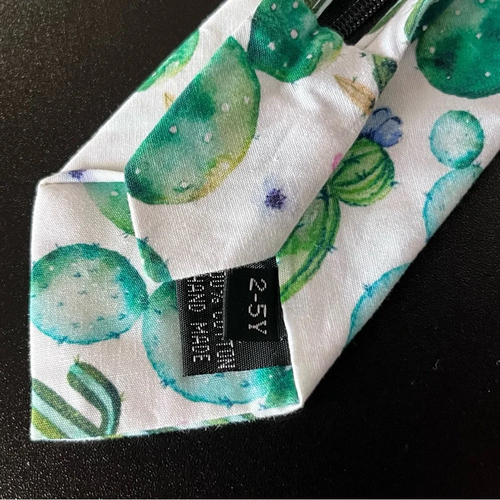 Littlest Prince Kids Cactus Print Zipper Adjustable Tie - Green,